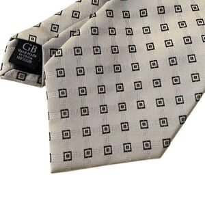 VTG Tan & Black Geoffrey Beene Men's Silk Necktie Geometric Pattern Vintage-NICE